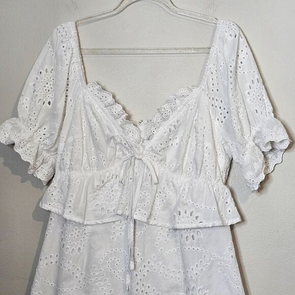 Lost + Wander White Eyelet Petals of the Sky Mini Dress Cotton Bridal Si… - Picture 3 of 12